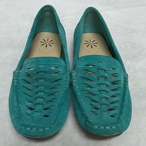 IMAN Turquoise Imanton Suede Woven Moccasin Loafers 8M